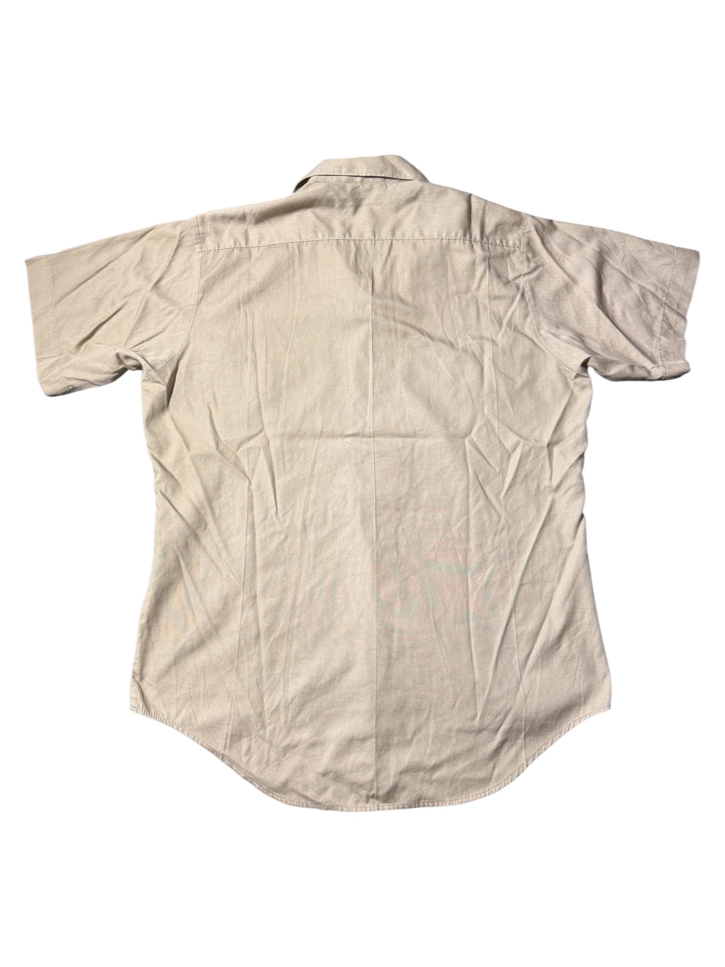 Vintage Beige Short Sleeve Utility Work Shirt Open Collar Button Up