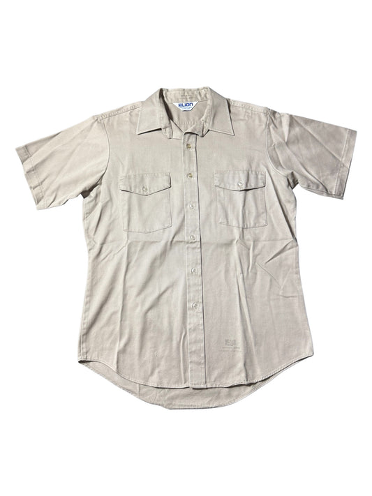 Vintage Lion USA Beige Short Sleeve Work Shirt Utility Button Up Made in USA