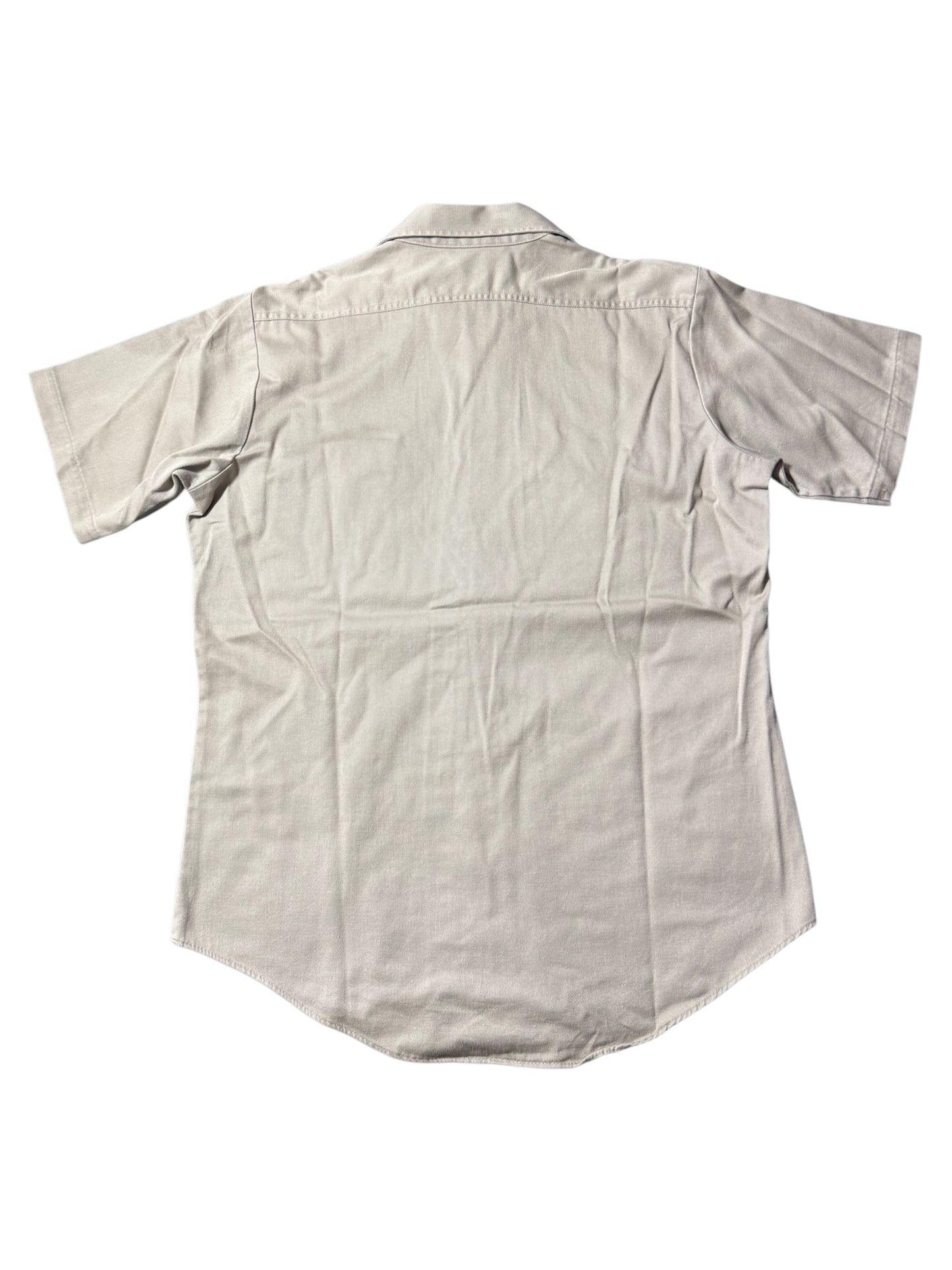Vintage Lion USA Beige Short Sleeve Work Shirt Utility Button Up Made in USA