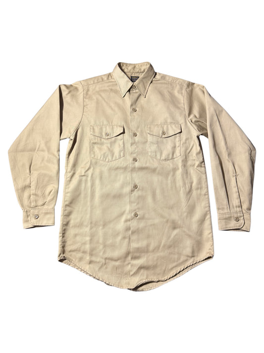 Vintage 1960s Lee Prest Chetopa Twill Work Shirt Beige Button Up USA