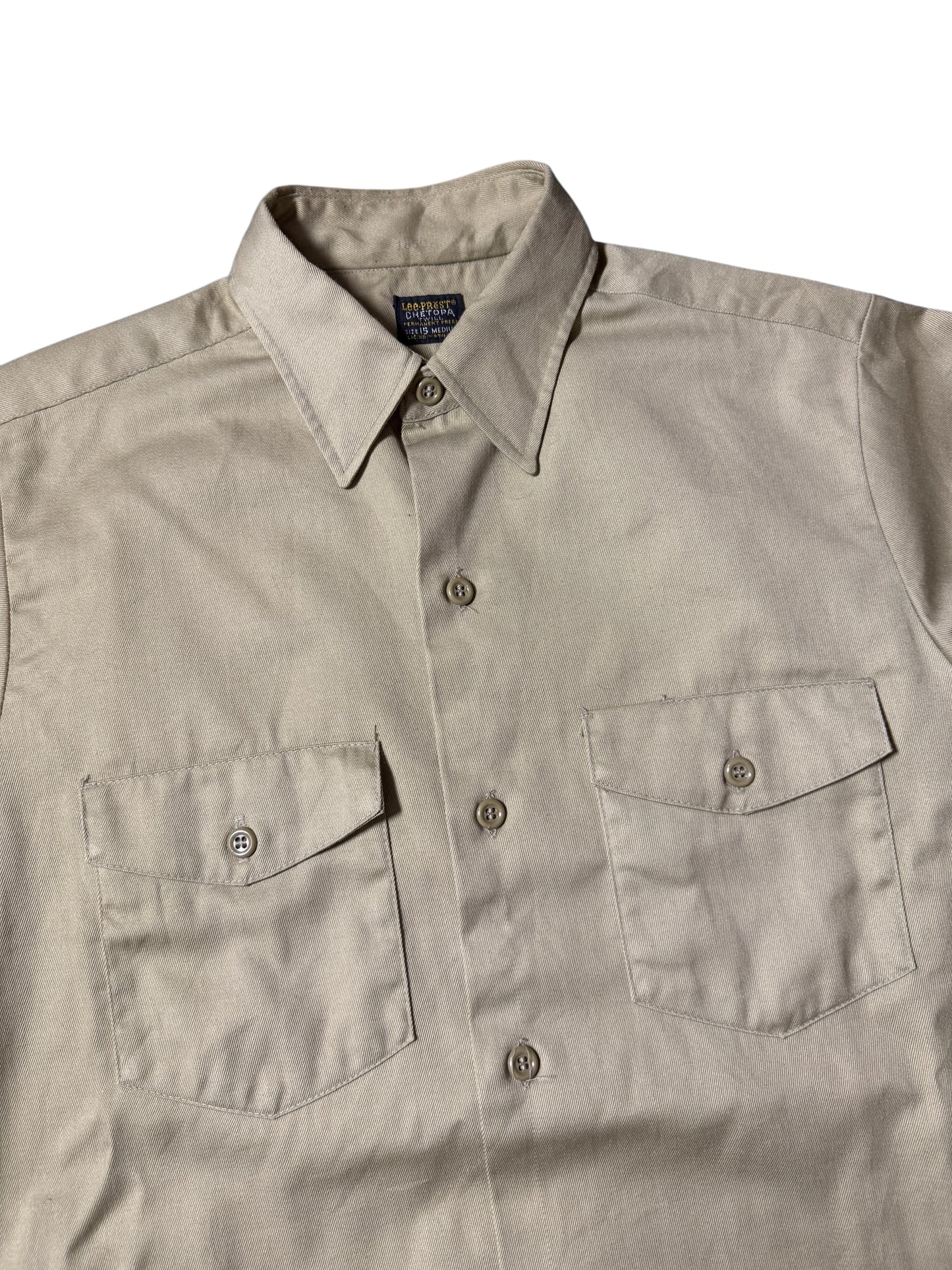 Vintage 1960s Lee Prest Chetopa Twill Work Shirt Beige Button Up USA