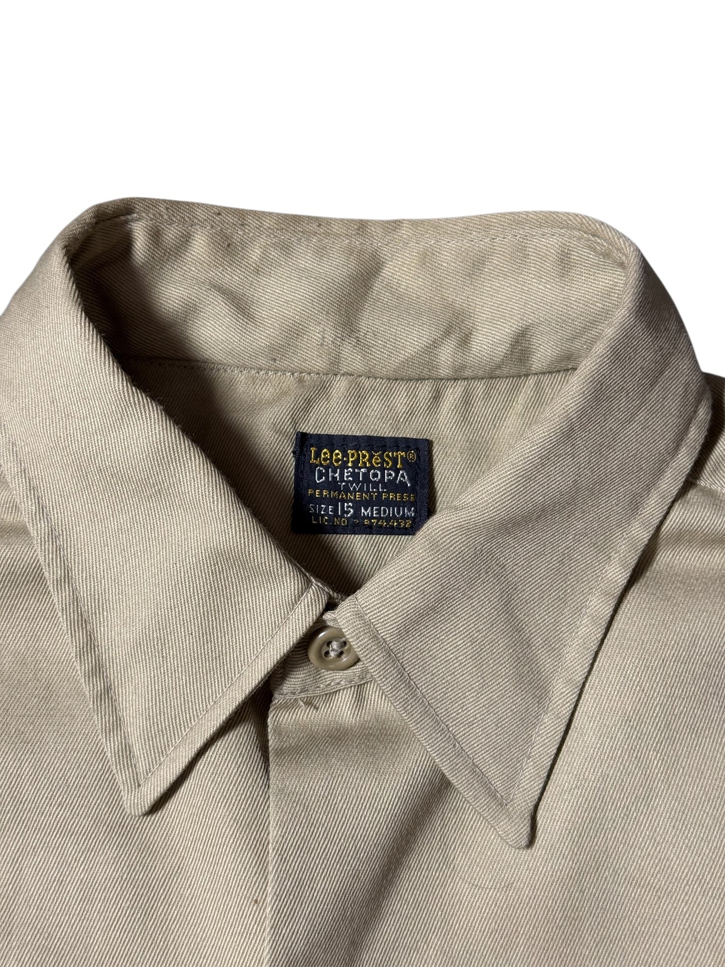 Vintage 1960s Lee Prest Chetopa Twill Work Shirt Beige Button Up USA