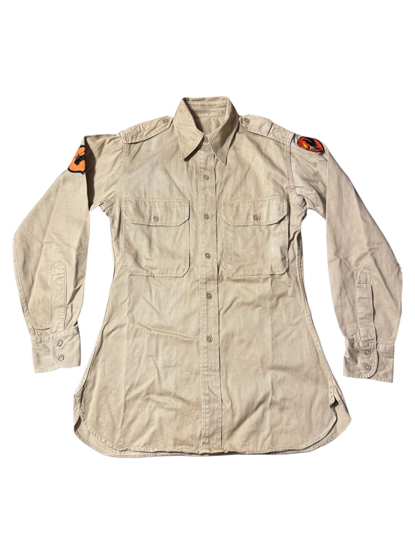 Vintage 1960s 1970s U.S. Military Utility Shirt Khaki Patch Cotton Twill Field Shirt