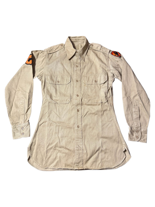 Vintage 1960s 1970s U.S. Military Utility Shirt Khaki Patch Cotton Twill Field Shirt
