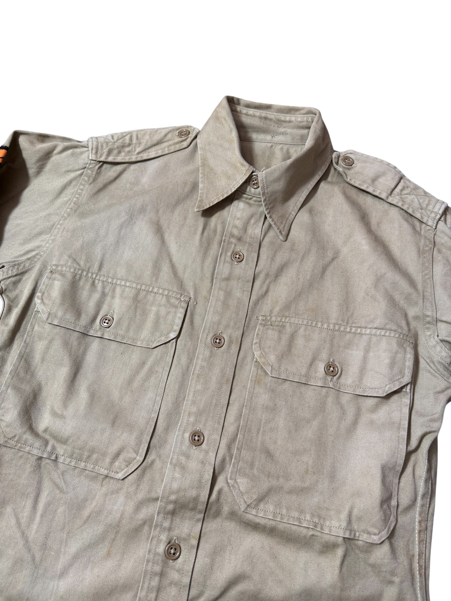 Vintage 1960s 1970s U.S. Military Utility Shirt Khaki Patch Cotton Twill Field Shirt