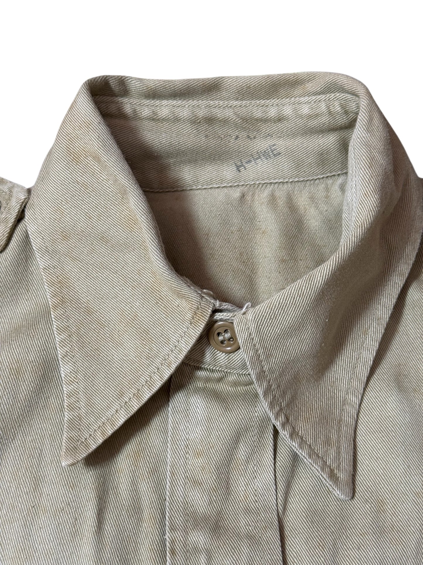 Vintage 1960s 1970s U.S. Military Utility Shirt Khaki Patch Cotton Twill Field Shirt