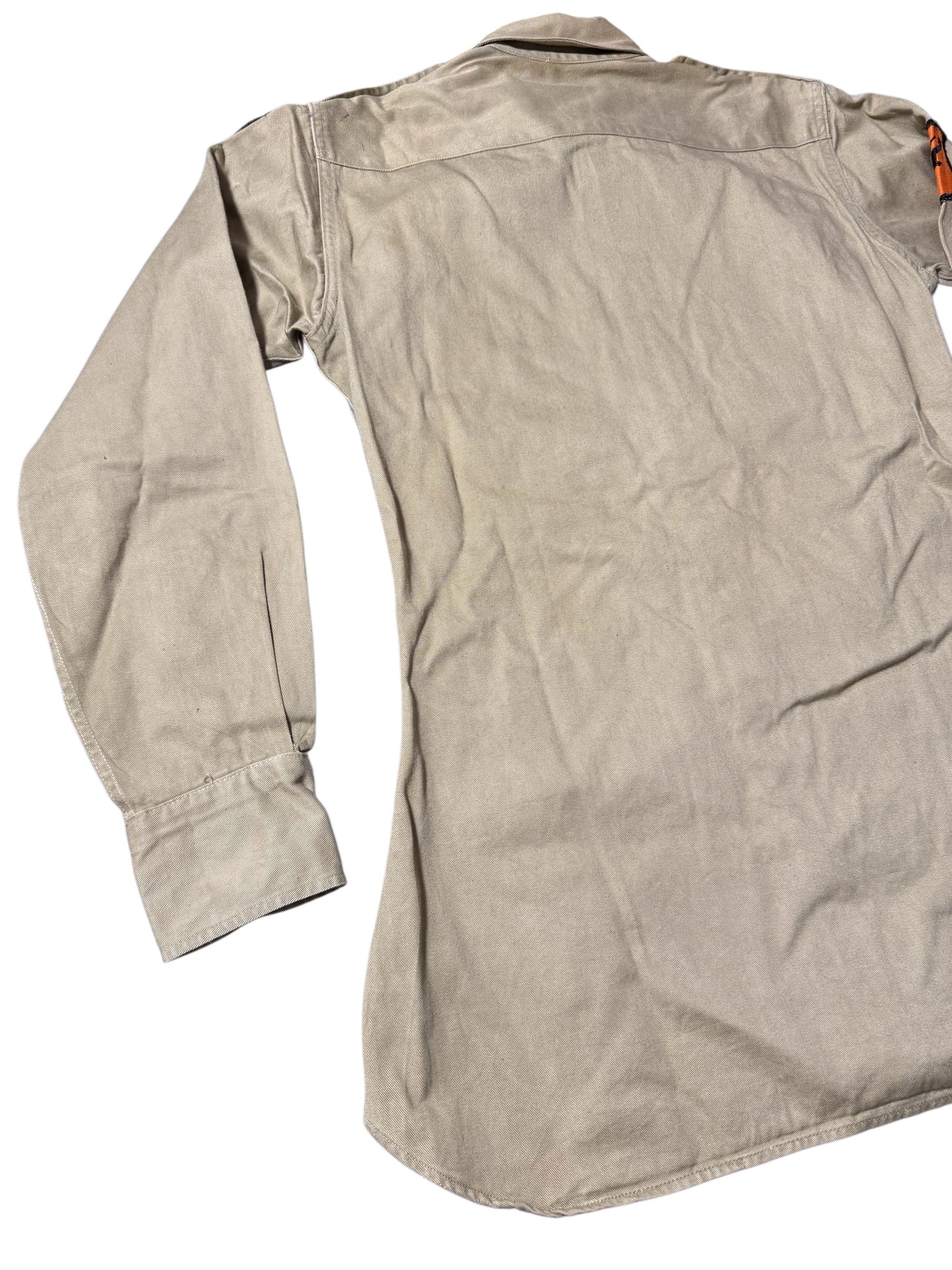 Vintage 1960s 1970s U.S. Military Utility Shirt Khaki Patch Cotton Twill Field Shirt