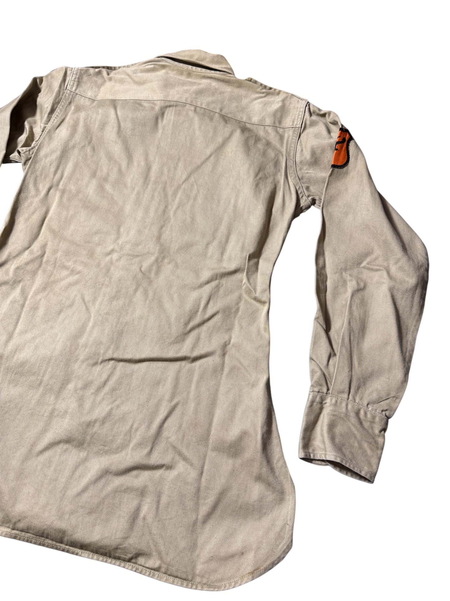 Vintage 1960s 1970s U.S. Military Utility Shirt Khaki Patch Cotton Twill Field Shirt