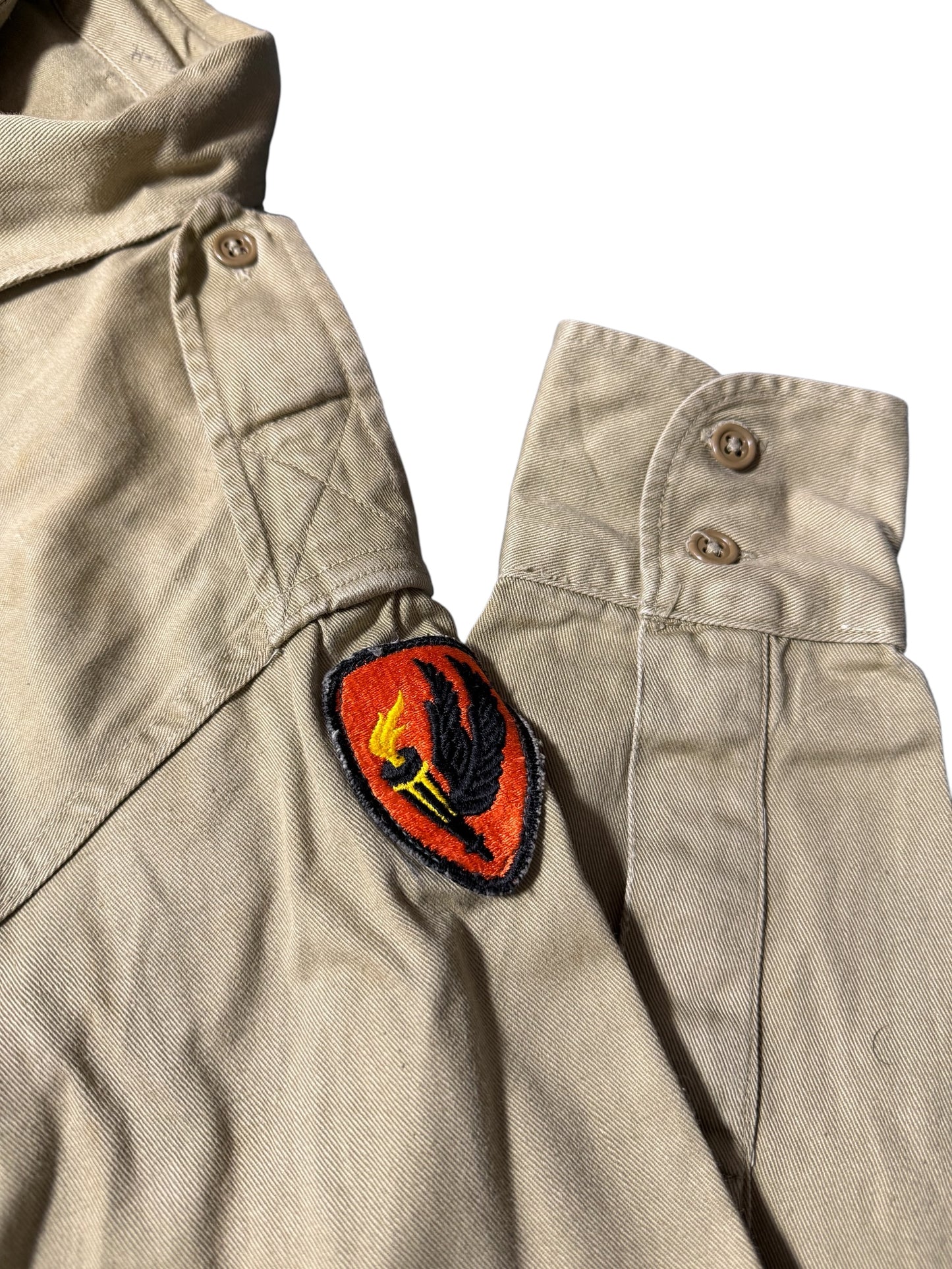 Vintage 1960s 1970s U.S. Military Utility Shirt Khaki Patch Cotton Twill Field Shirt