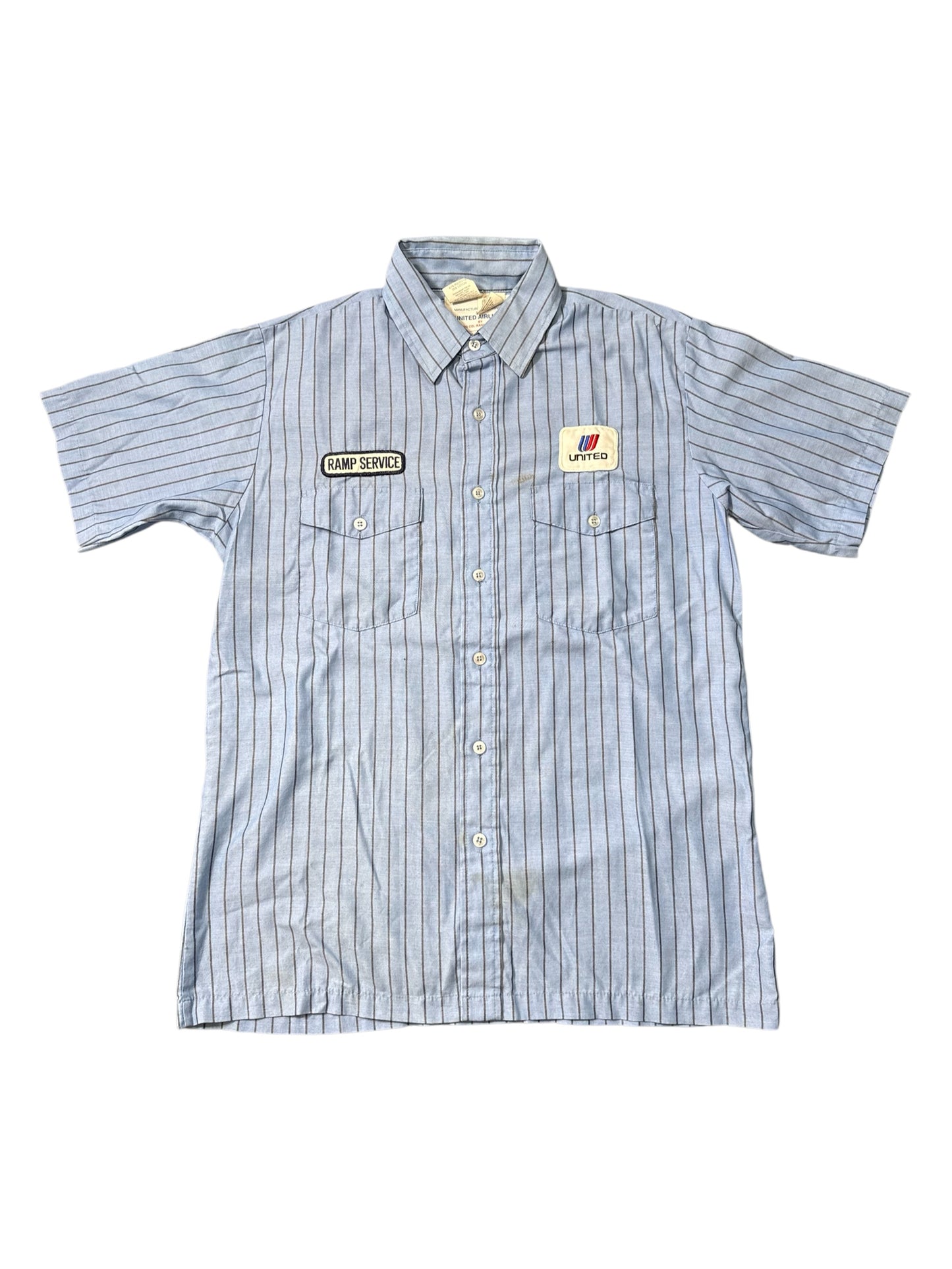Vintage United Airlines Uniform Shirt Unitog USA Work Shirt Striped Button Up