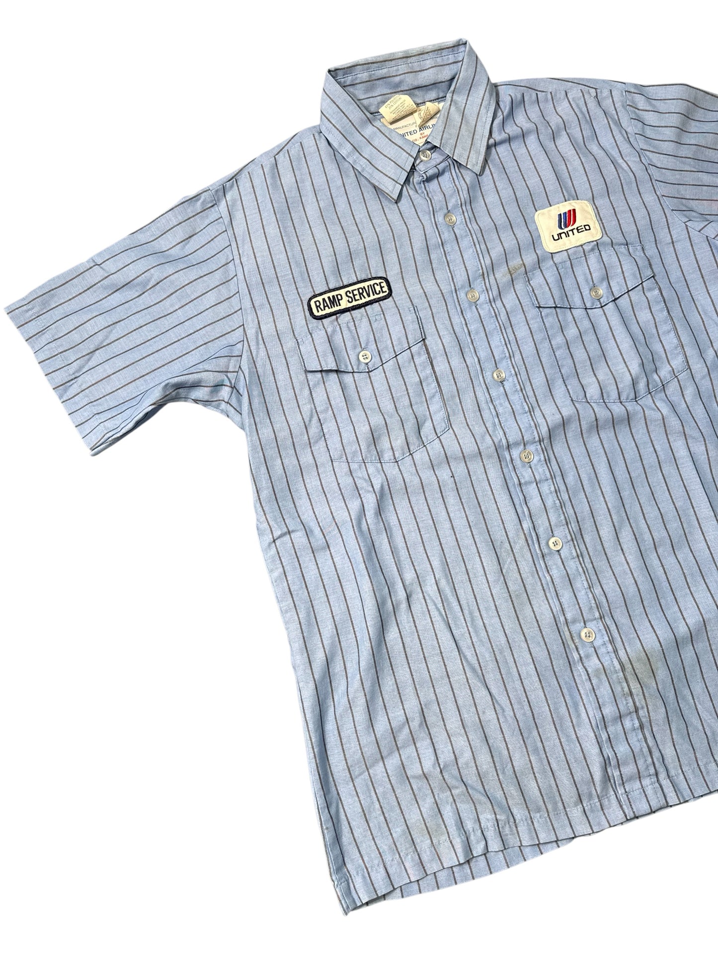 Vintage United Airlines Uniform Shirt Unitog USA Work Shirt Striped Button Up