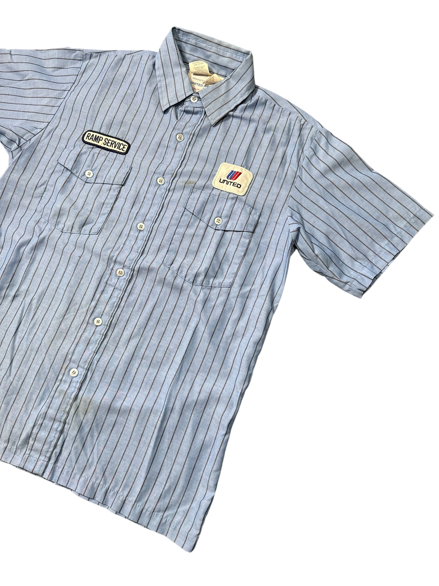 Vintage United Airlines Uniform Shirt Unitog USA Work Shirt Striped Button Up