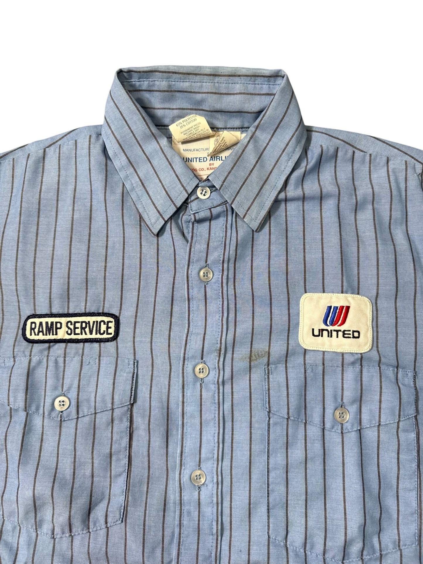 Vintage United Airlines Uniform Shirt Unitog USA Work Shirt Striped Button Up