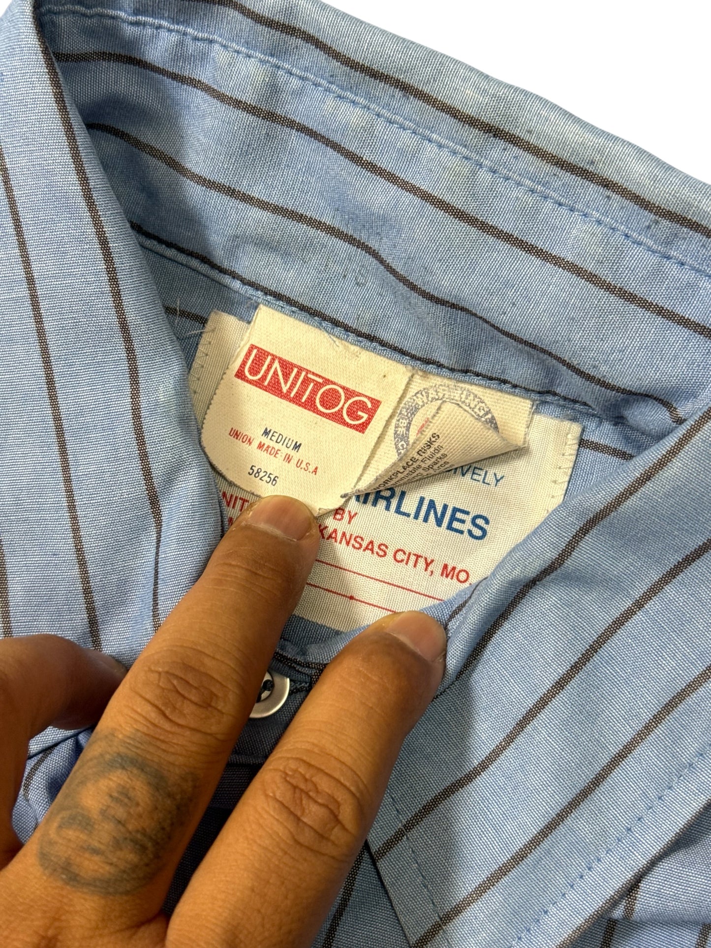 Vintage United Airlines Uniform Shirt Unitog USA Work Shirt Striped Button Up