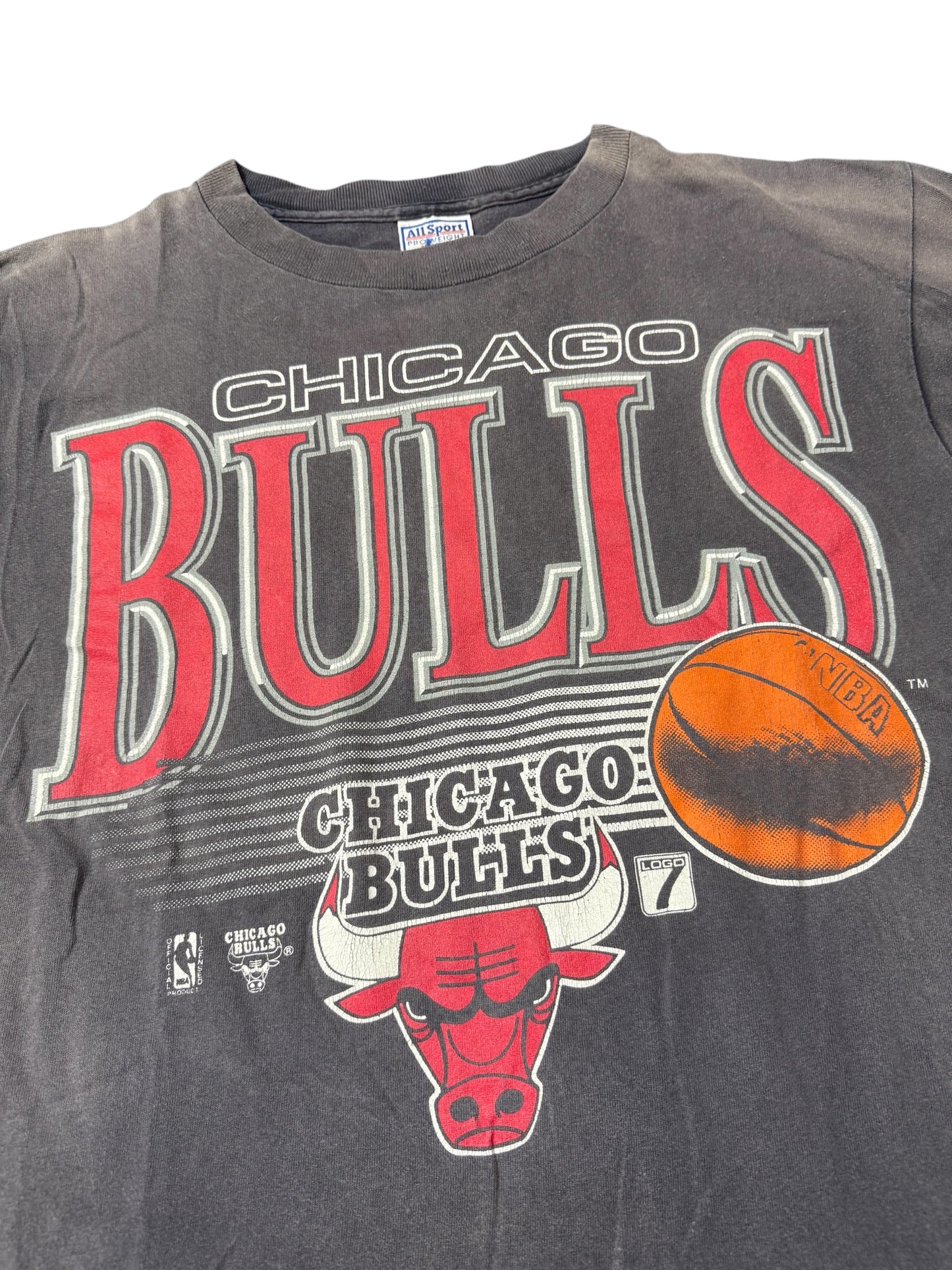 Vintage Chicago Bulls Tshirt Big Logo Fade All Over Distressed