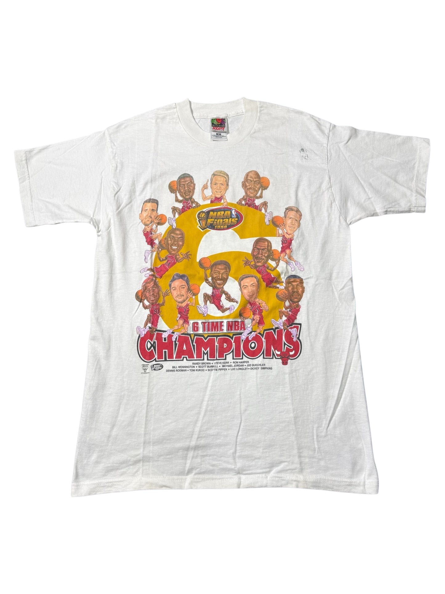 Vintage Chicago Bulls NBA Finals 1998 6 Time Champions Tshirt Caricature Graphic