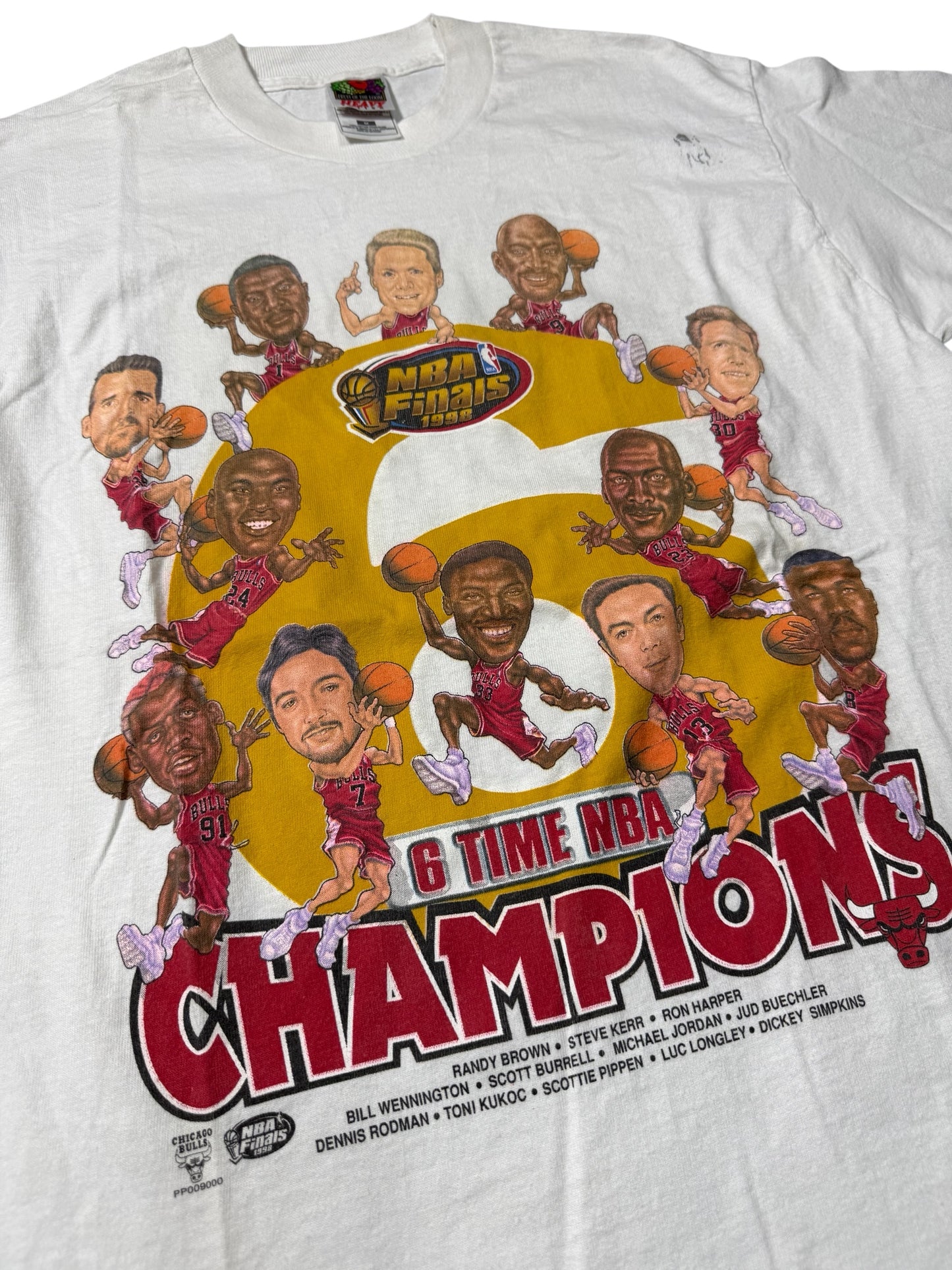Vintage Chicago Bulls NBA Finals 1998 6 Time Champions Tshirt Caricature Graphic