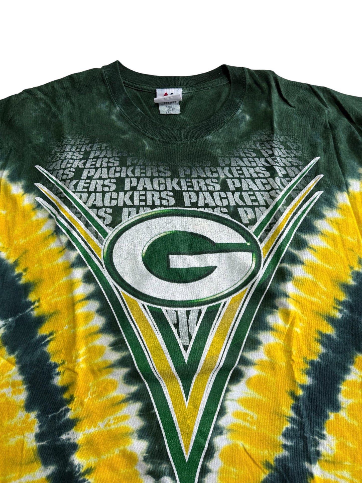 Green Bay Packers Tie Dye NFL Majestic Double Sided Graphic Tshirt
