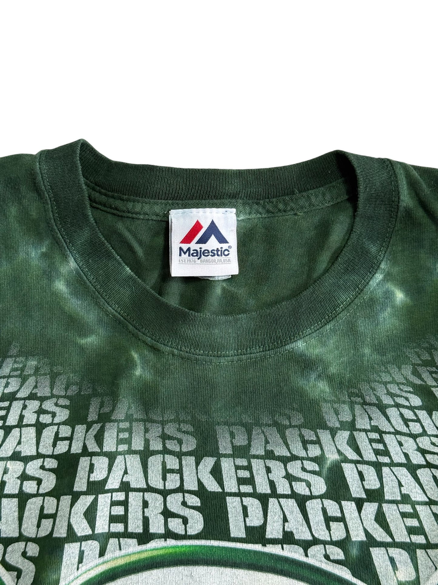 Green Bay Packers Tie Dye NFL Majestic Double Sided Graphic Tshirt