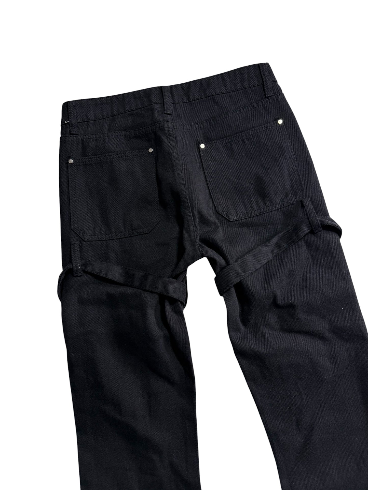 Japanese Strap Detail Flared Utility Pants Black Bondage Cargo Buckle Punk Trousers