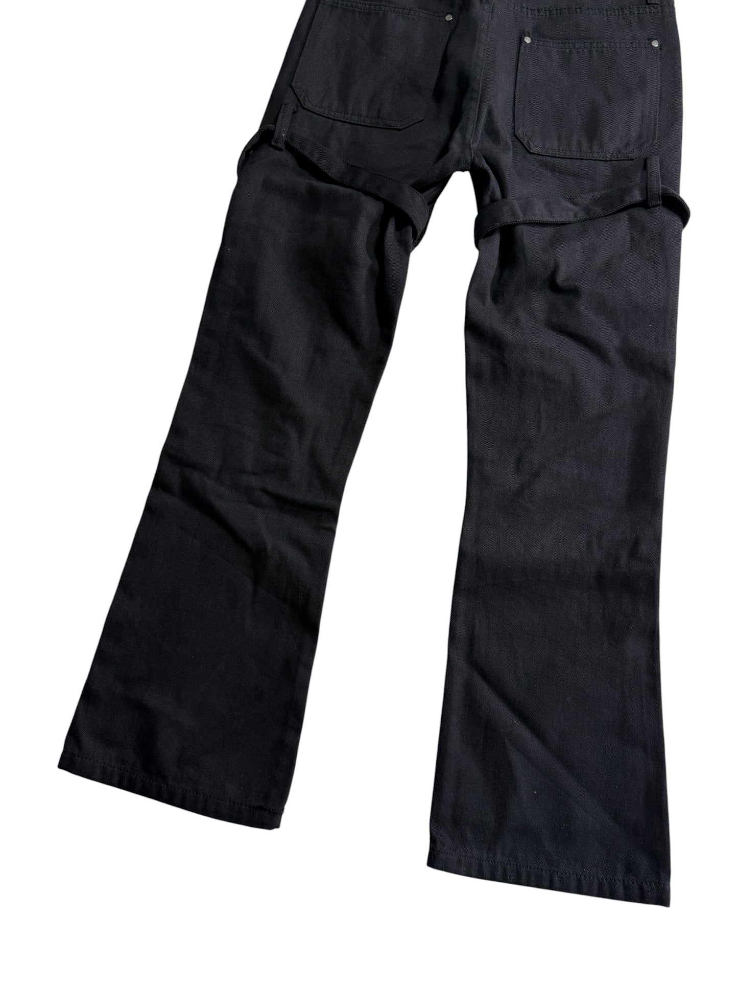 Japanese Strap Detail Flared Utility Pants Black Bondage Cargo Buckle Punk Trousers