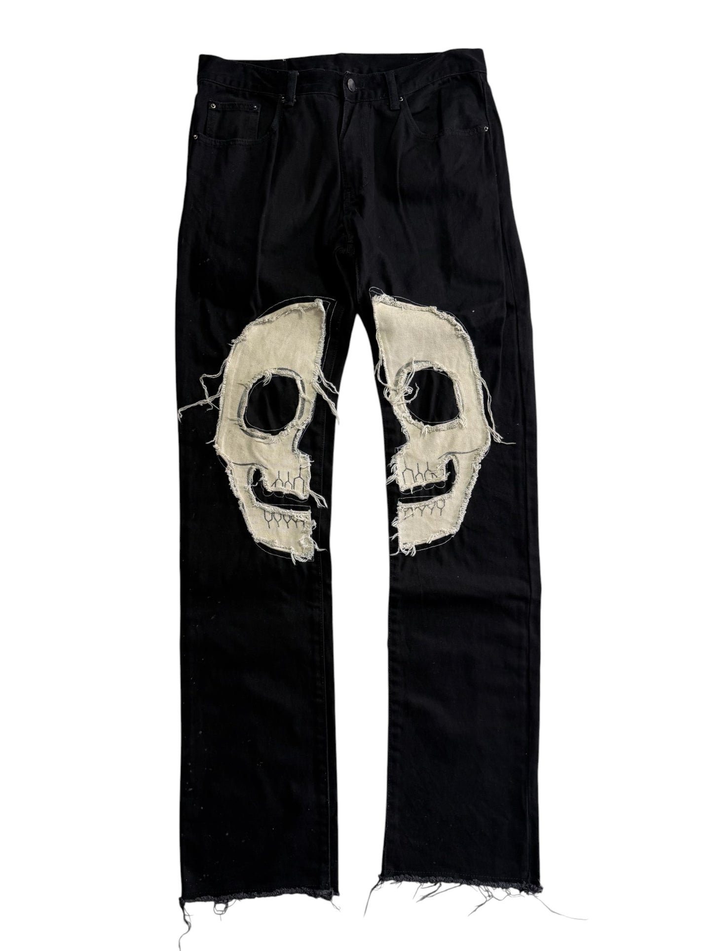 Mnml Custom Skull Patch Black Denim Jeans Gothic Punk Pants