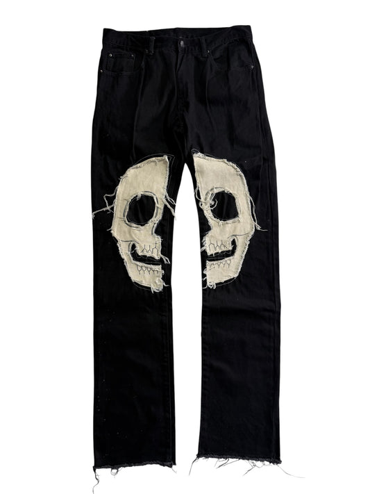 Mnml Custom Skull Patch Black Denim Jeans Gothic Punk Pants