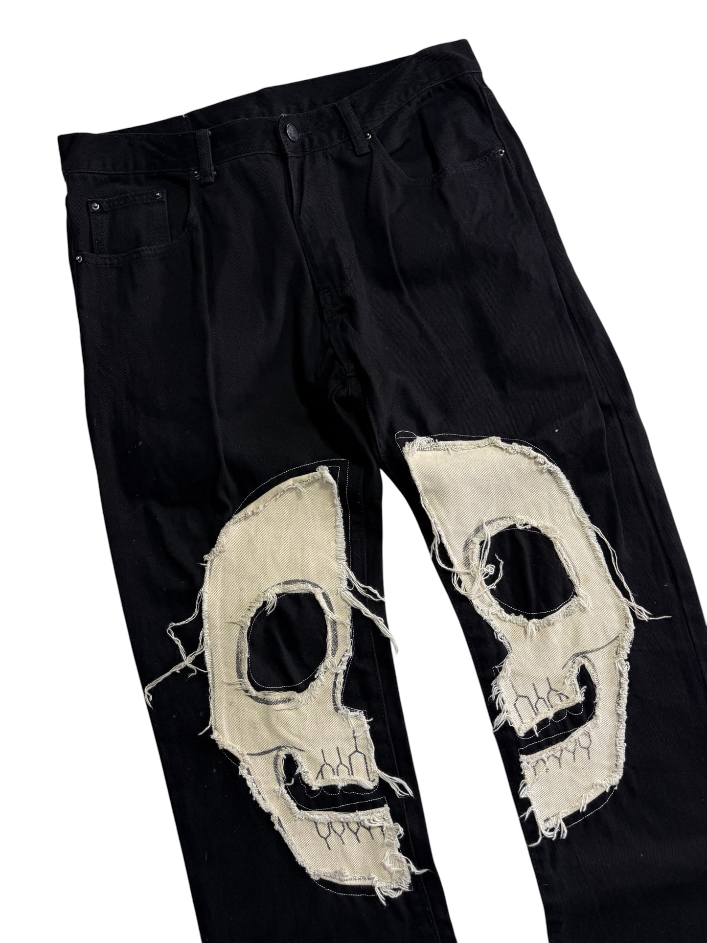 Mnml Custom Skull Patch Black Denim Jeans Gothic Punk Pants