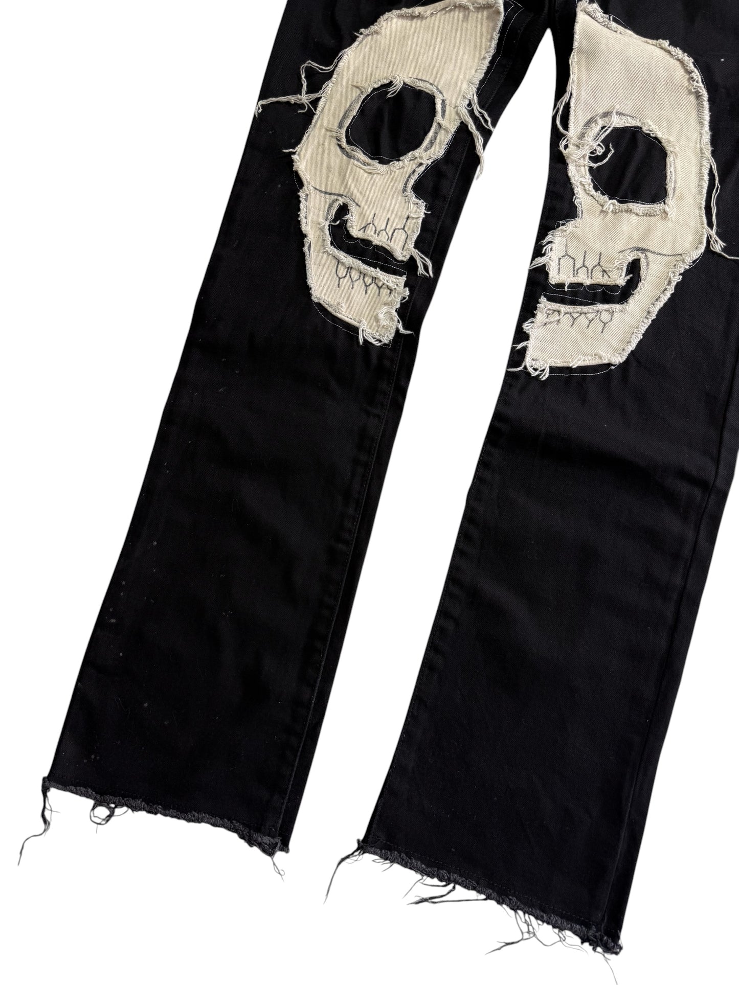 Mnml Custom Skull Patch Black Denim Jeans Gothic Punk Pants