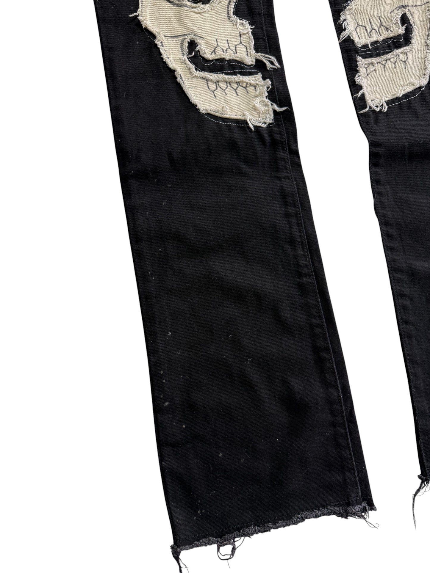 Mnml Custom Skull Patch Black Denim Jeans Gothic Punk Pants