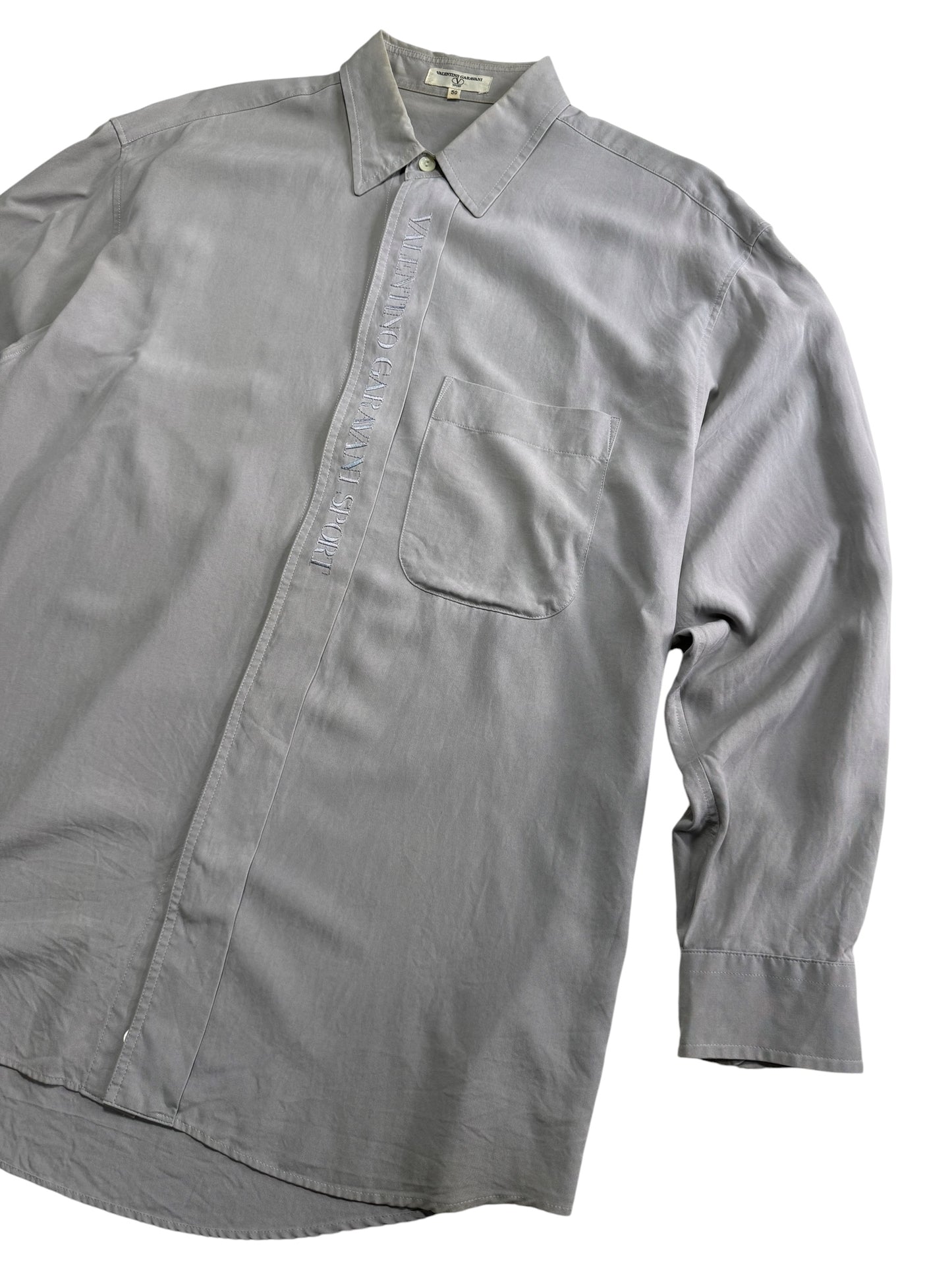 Vintage 80s/90s Valentino Garavani Sport Silk Shirt Embroidered Logo Made in Japan