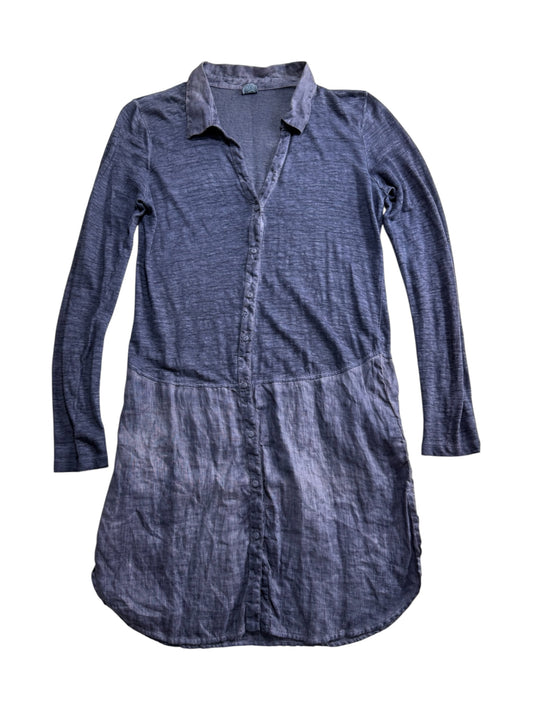 120% Lino Linen Shirt Dress Long Sleeve Blue Made in Italy