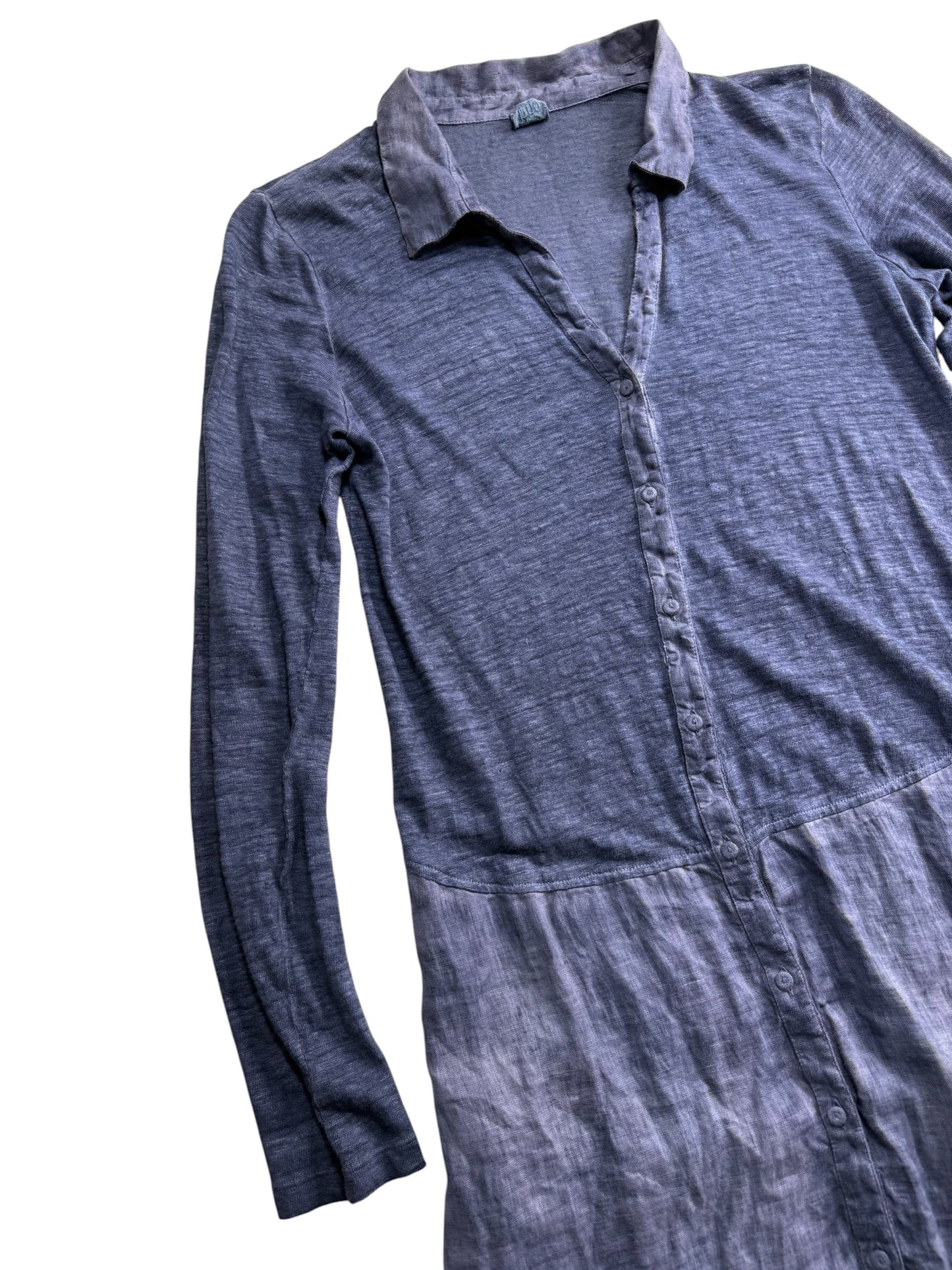120% Lino Linen Shirt Dress Long Sleeve Blue Made in Italy