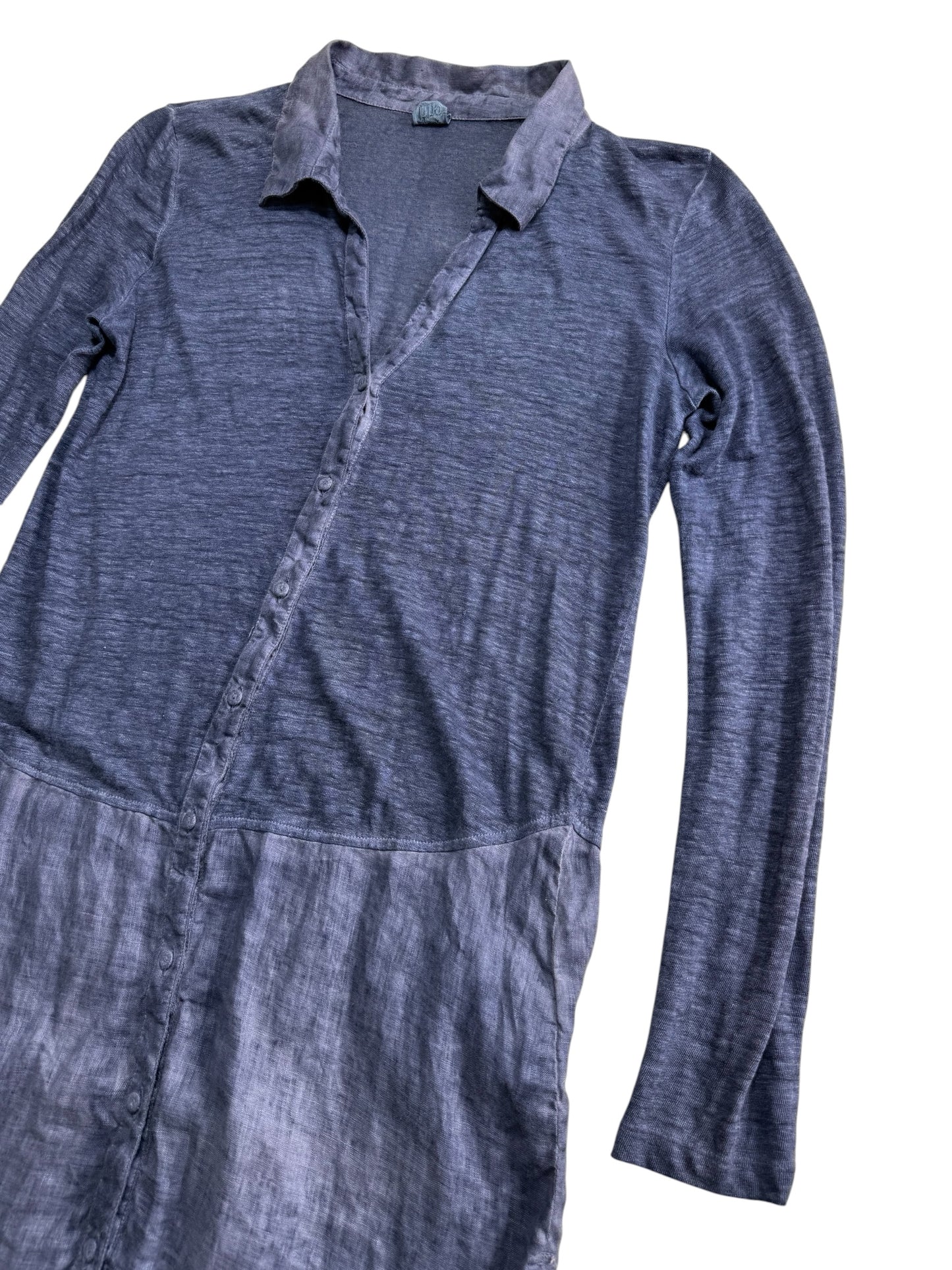 120% Lino Linen Shirt Dress Long Sleeve Blue Made in Italy