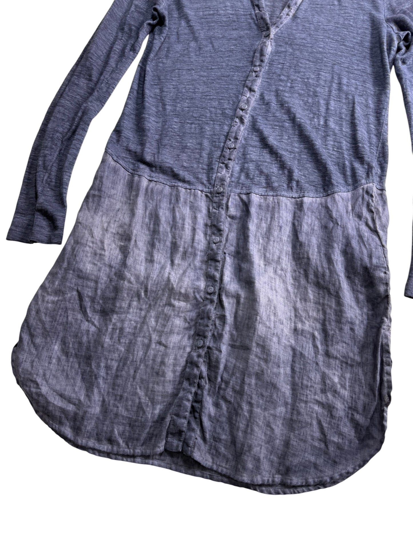 120% Lino Linen Shirt Dress Long Sleeve Blue Made in Italy