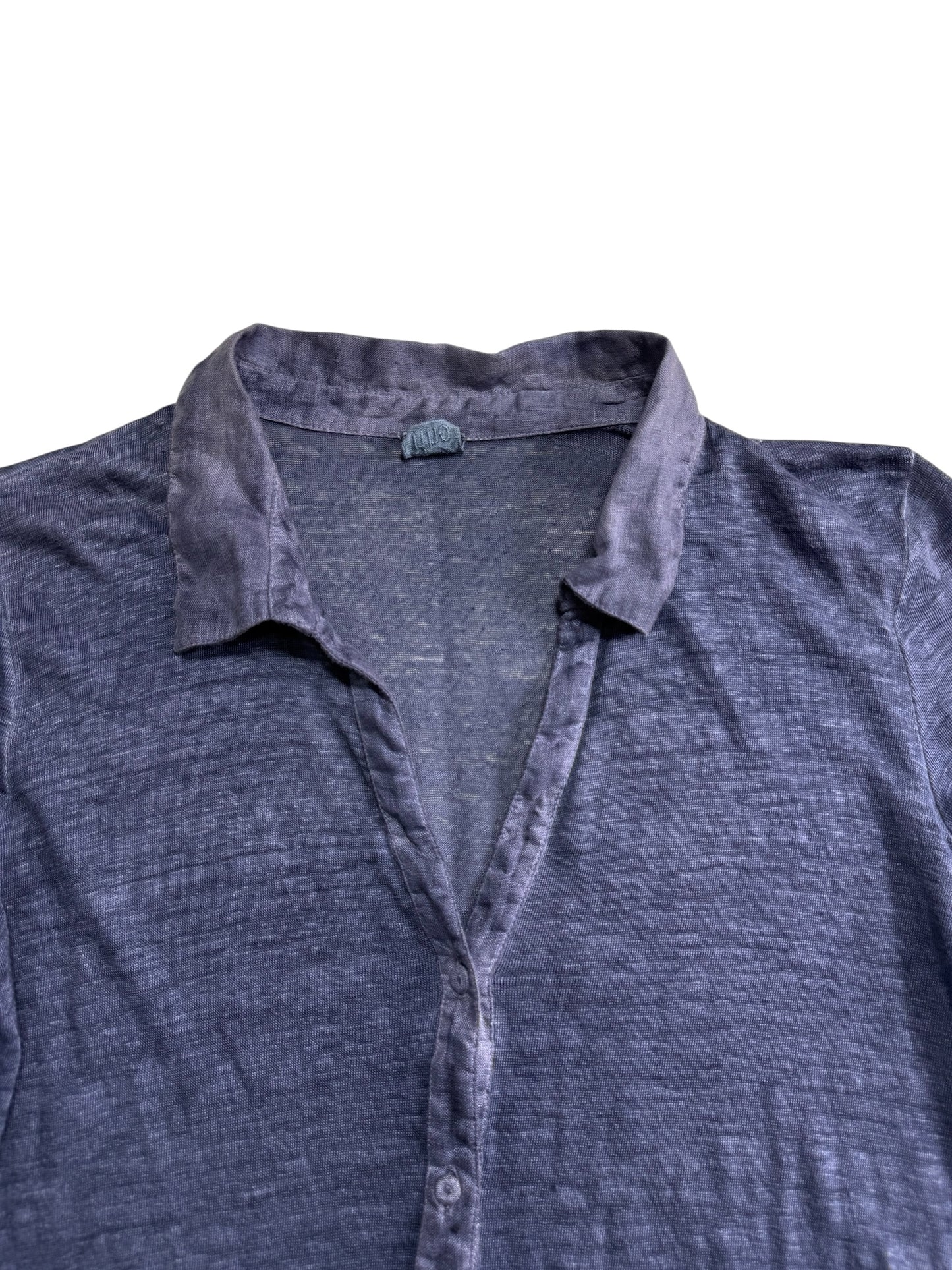 120% Lino Linen Shirt Dress Long Sleeve Blue Made in Italy