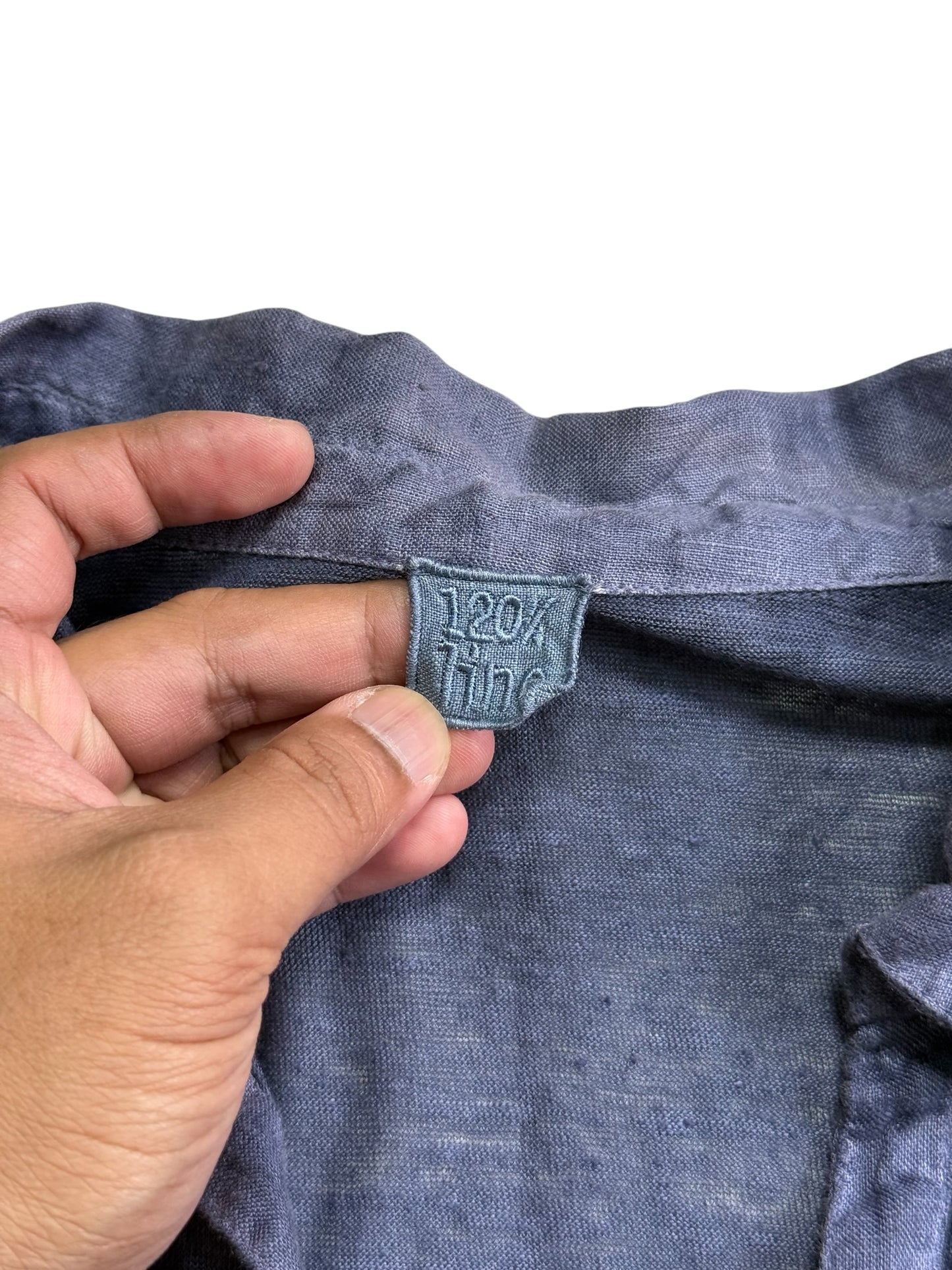 120% Lino Linen Shirt Dress Long Sleeve Blue Made in Italy