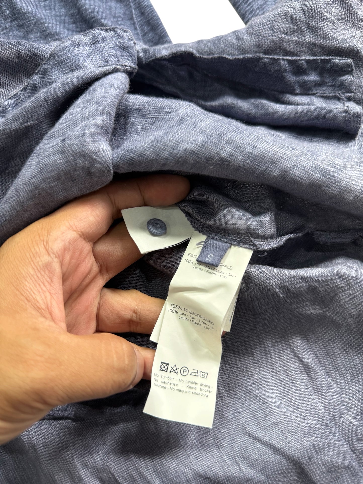 120% Lino Linen Shirt Dress Long Sleeve Blue Made in Italy