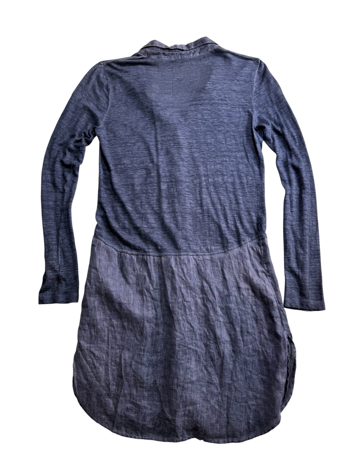 120% Lino Linen Shirt Dress Long Sleeve Blue Made in Italy