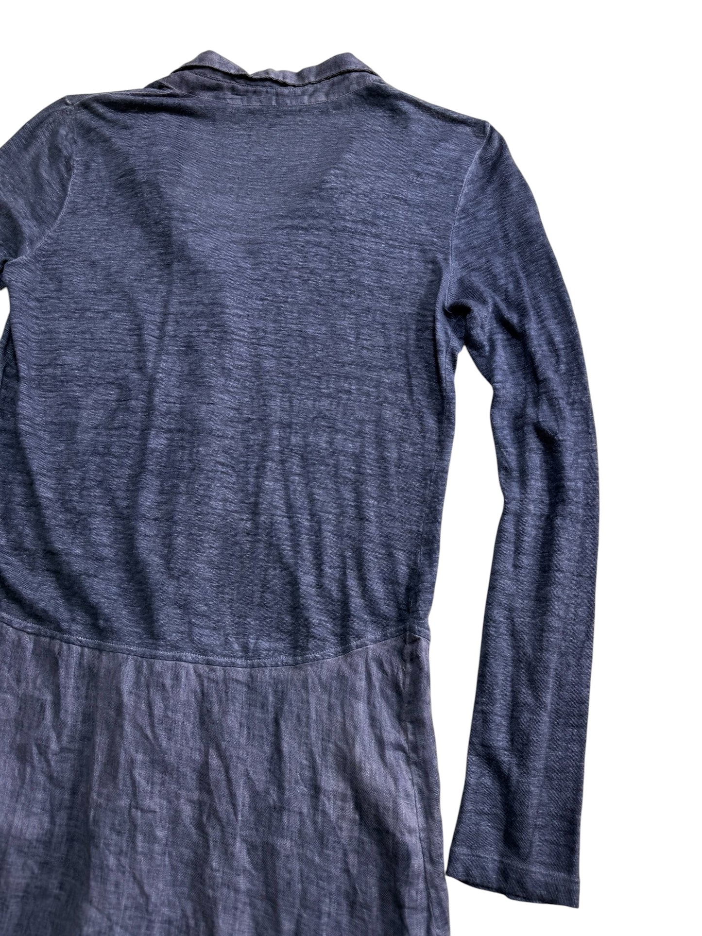 120% Lino Linen Shirt Dress Long Sleeve Blue Made in Italy