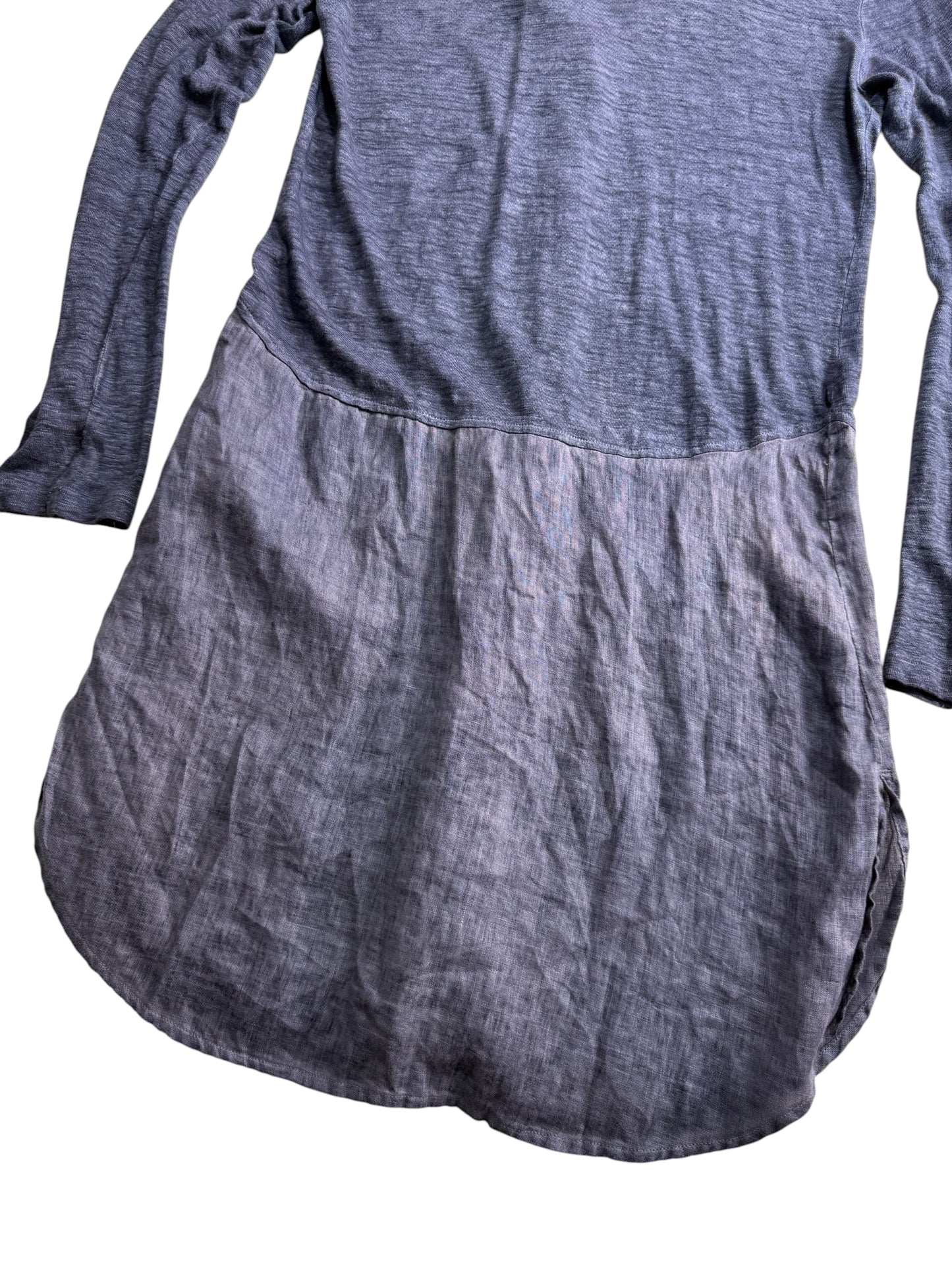 120% Lino Linen Shirt Dress Long Sleeve Blue Made in Italy