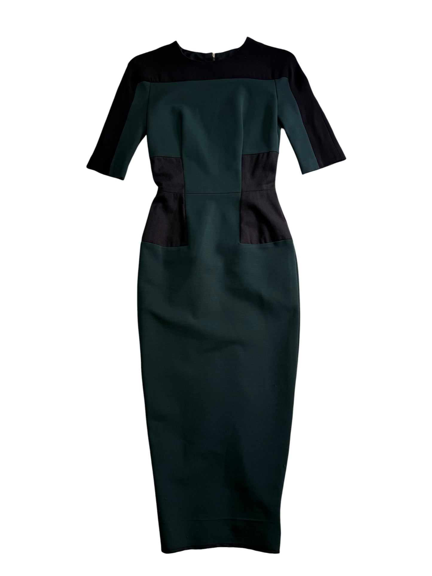 Victoria Beckham Colorblock Sheath Midi Dress Green Black Tailored Bodycon