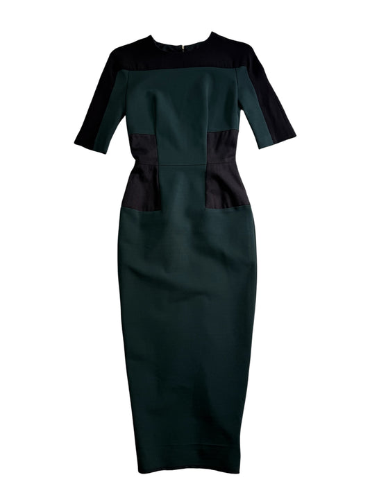Victoria Beckham Colorblock Sheath Midi Dress Green Black Tailored Bodycon