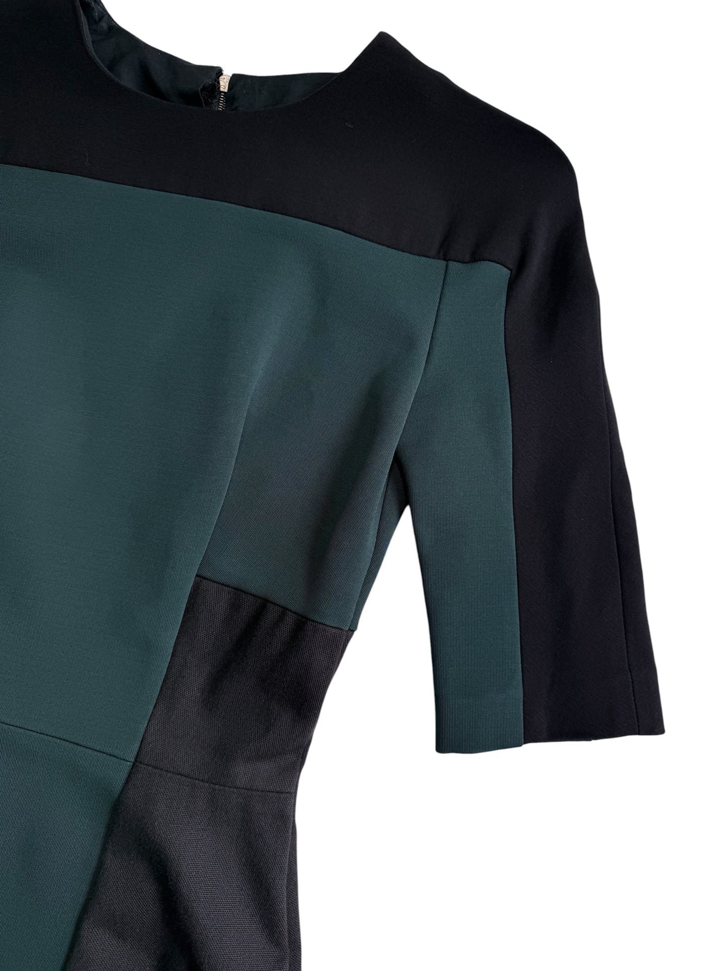 Victoria Beckham Colorblock Sheath Midi Dress Green Black Tailored Bodycon