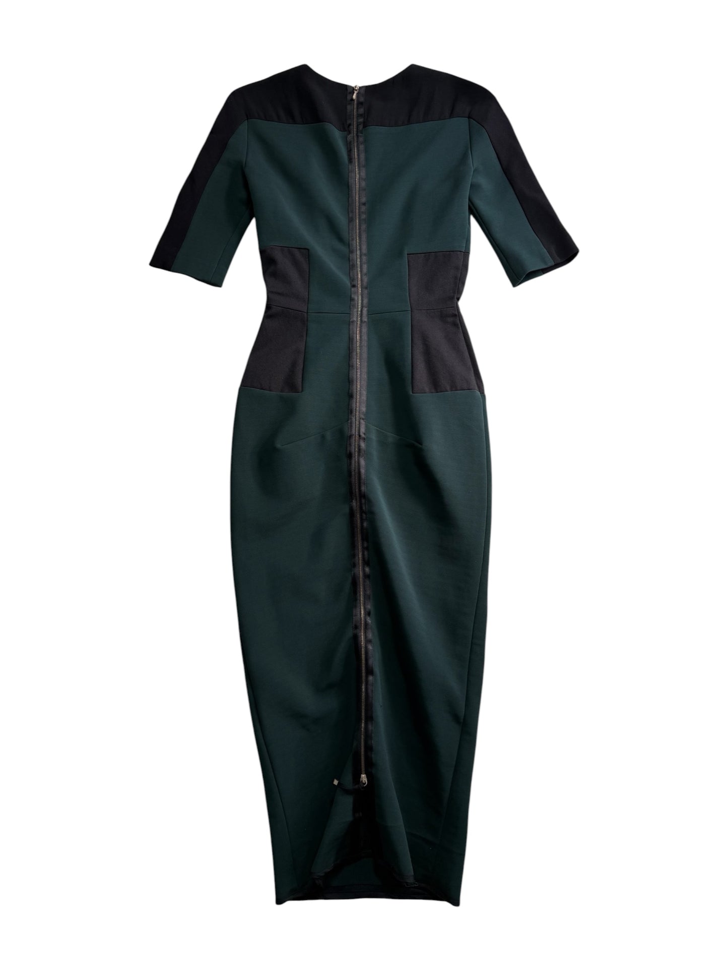 Victoria Beckham Colorblock Sheath Midi Dress Green Black Tailored Bodycon