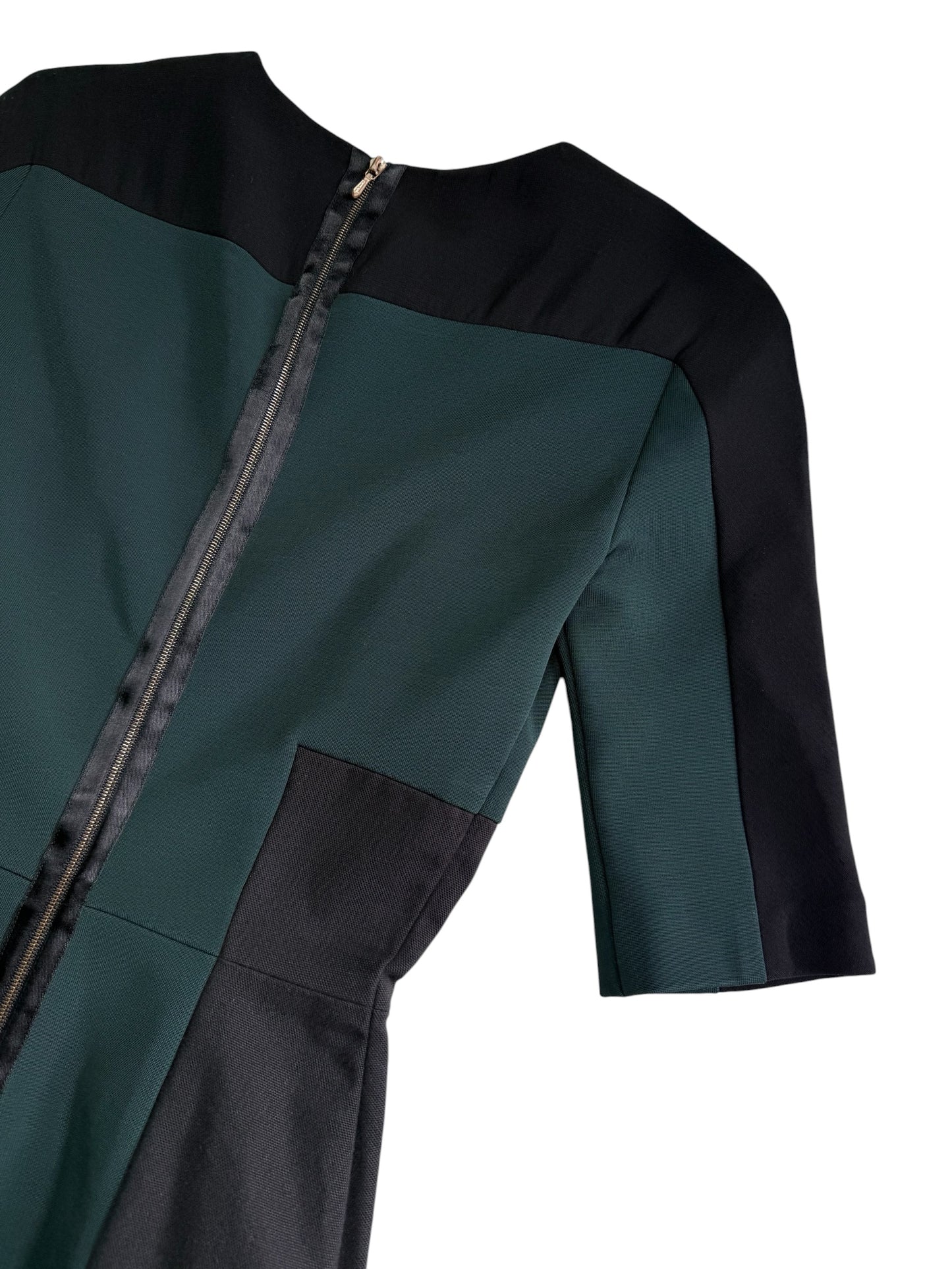 Victoria Beckham Colorblock Sheath Midi Dress Green Black Tailored Bodycon