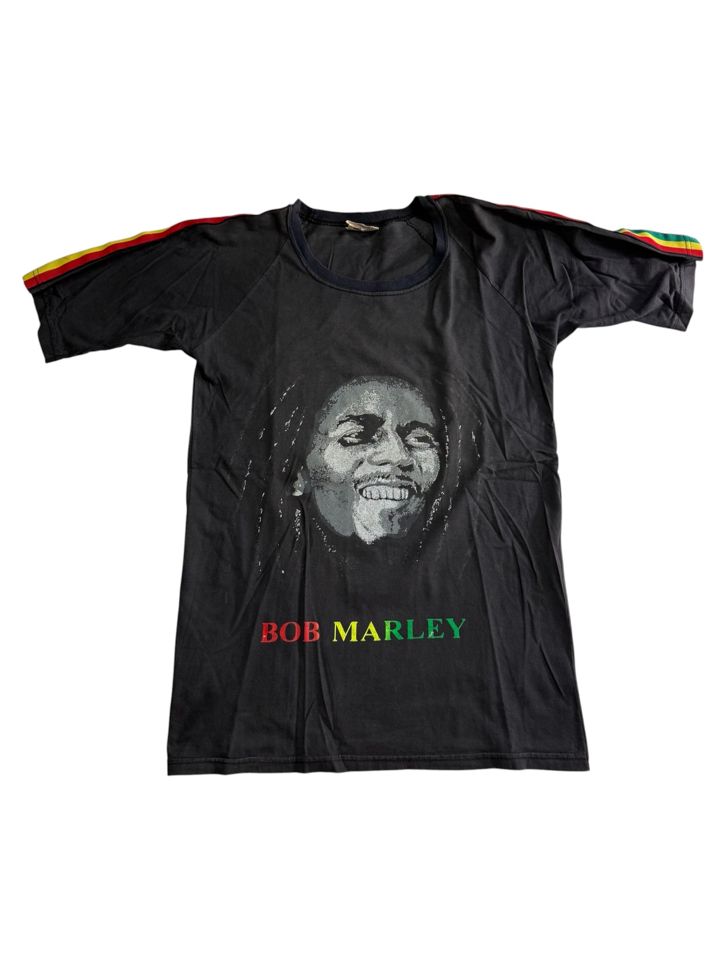 Vintage Bob Marley Rasta Stripe Sleeve Raglan Tshirt