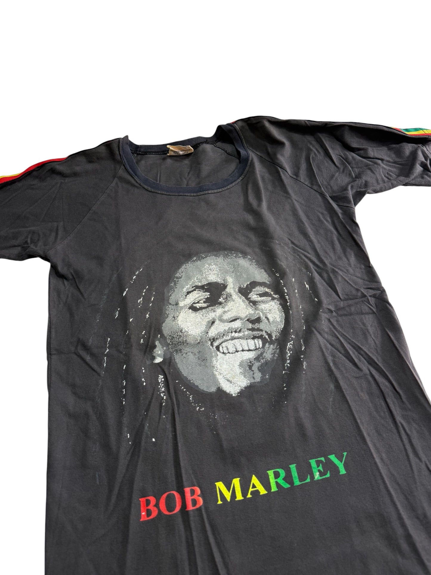 Vintage Bob Marley Rasta Stripe Sleeve Raglan Tshirt