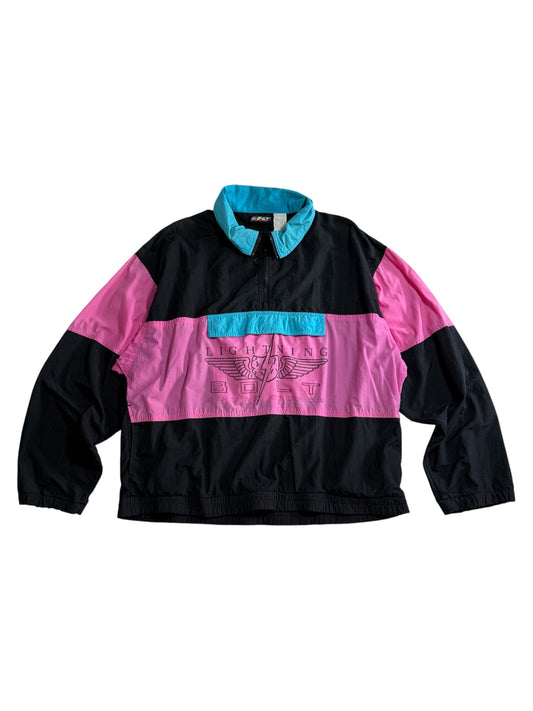 Vintage Lightning Bolt Colorblock Windbreaker Jacket Pink Black Teal Pullover