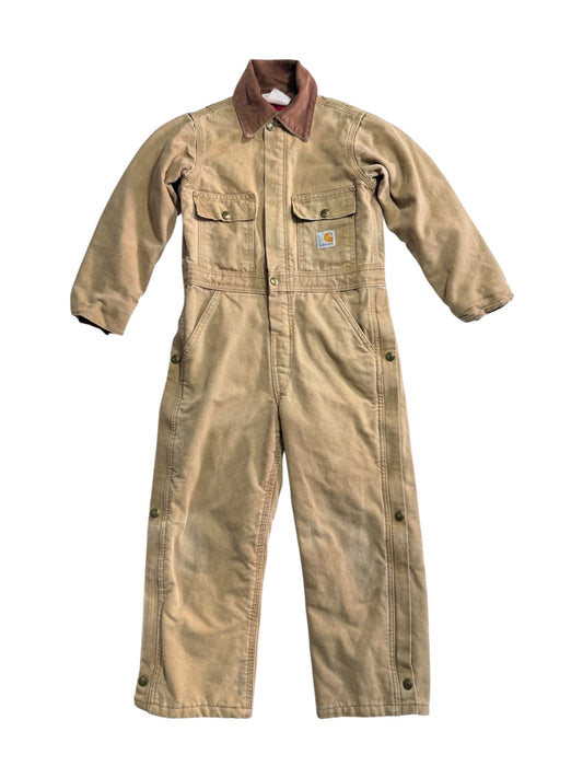 Vintage Carhartt Kids Duck Canvas Coverall Brown Quilted Lined Workwear